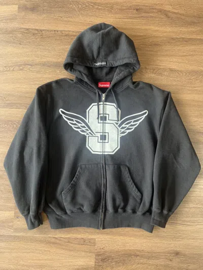 Pre-owned Supreme Wings Zip Up Hooded Sweatshirt Black
