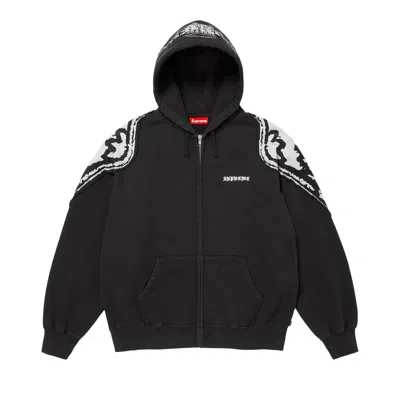 Pre-owned Supreme Wings Zip Up Hooded Sweatshirt 'black' | Men's Size Xxl