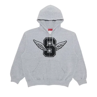 Pre-owned Supreme Wings Zip Up Hooded Sweatshirt 'heather Grey' | Men's Size Xl