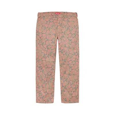 Pre-owned Supreme Work Pant 'khaki Floral Cards' | Multi-color | Men's Size 34 In Multicolor