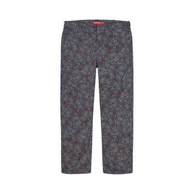Pre-owned Supreme Work Pant 'light Navy Floral Cards' | Blue | Men's Size 32