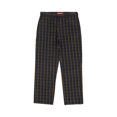 Pre-owned Supreme Work Pant 'navy Plaid' In Blue