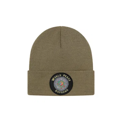 Pre-owned Supreme World Peace Beanie 'light Olive' | Green | Men's Size Onesize