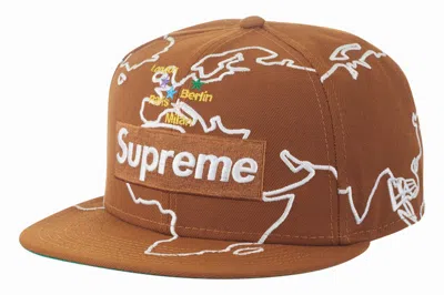 Pre-owned Supreme Worldwide Box Logo New Era Hat In Brown