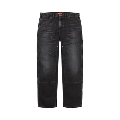 Pre-owned Supreme Worn Double Knee Denim Painter Jean 'washed Black' | Men's Size 38