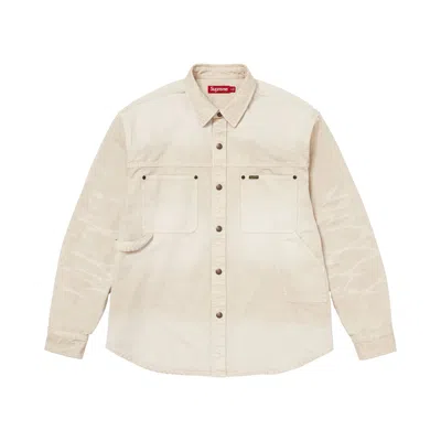 Pre-owned Supreme Worn Snap Painter Shirt 'natural' | Cream | Men's Size L In White