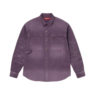 Pre-owned Supreme Worn Snap Painter Shirt 'purple' | Men's Size L