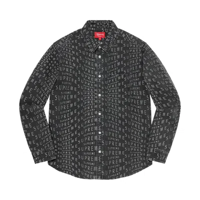 Pre-owned Supreme Wrap Jacquard Logos Denim Shirt 'black'