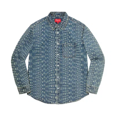 Pre-owned Supreme Wrap Jacquard Logos Denim Shirt 'blue'