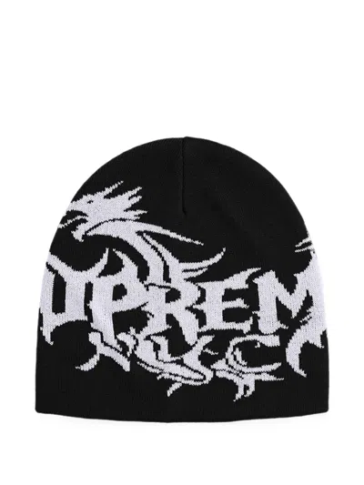 Supreme X Art Dealer Dragon Logo-jacquard Beanie Hat In Black