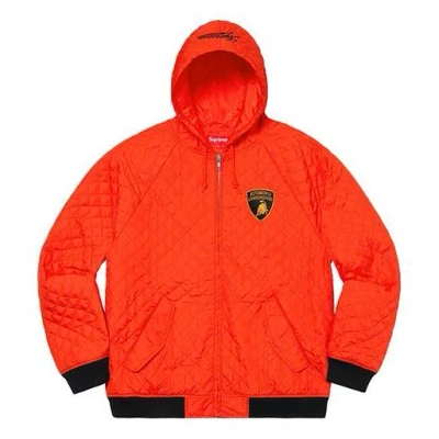 Supreme X Automobill Lamborghini Hooded Work Jacket 'orange Black Yellow' In Red