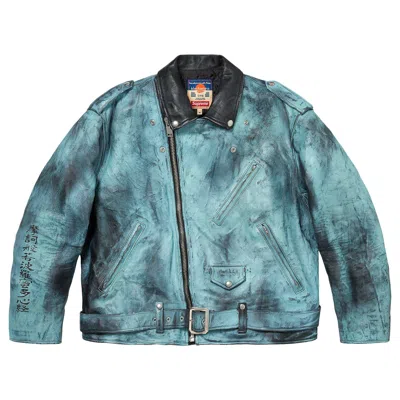 Pre-owned Supreme X Blackmeans Painted Leather Motorcycle Jacket 'light Green' | Men's Size M