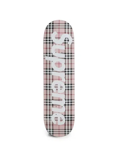 Supreme X Burberry Check-print Logo-print Skateboard Deck In Pink