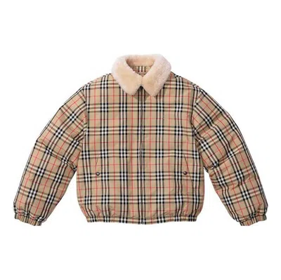 Supreme X Burberry Shearling Collar Down Puffer Jacket 'tan Black White' In Brown