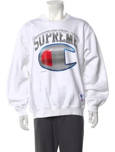 Pre-owned Supreme X Champion Graphic Print Crew Neck Sweatshirt In White