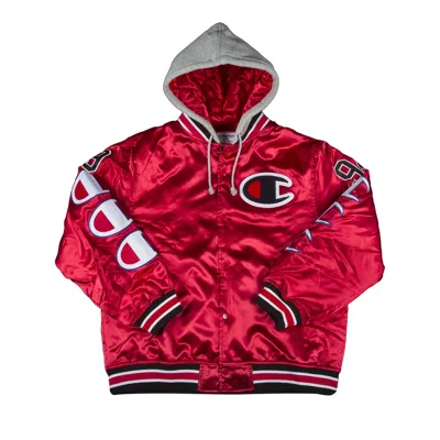 Pre-owned Supreme X Champion Hooded Satin Varsity Jacket 'red'