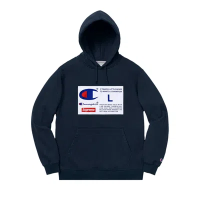 Pre-owned Supreme X Champion Label Hooded Sweatshirt 'navy'