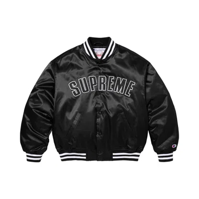 Pre-owned Supreme X Champion Satin Varsity Jacket 'black' | Men's Size S