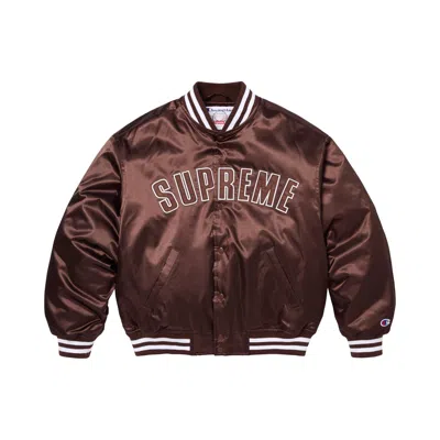 Pre-owned Supreme X Champion Satin Varsity Jacket 'brown' | Men's Size Xl