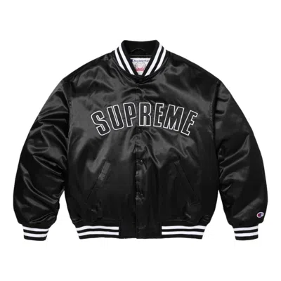 Supreme X Champion Ss26 Satin Varsity Jacket 'black'