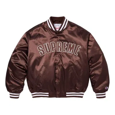 Supreme X Champion Ss26 Satin Varsity Jacket 'brown'
