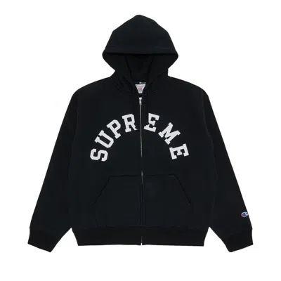 Pre-owned Supreme X Champion Zip Up Hooded Sweatshirt 'black'