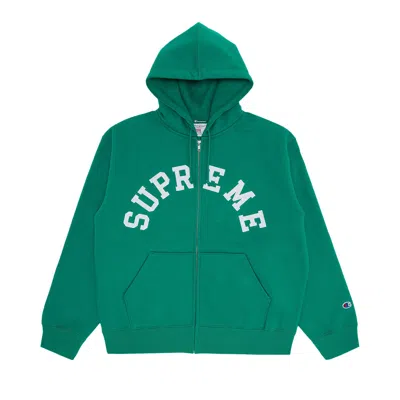 Pre-owned Supreme X Champion Zip Up Hooded Sweatshirt 'green'