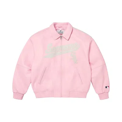 Pre-owned Supreme X Chicago White Sox Leather Varsity Jacket 'pink' | Men's Size Xl