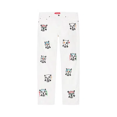 Pre-owned Supreme X Clayton Patterson Skulls Embroidered Regular Jean 'white' | Men's Size 30
