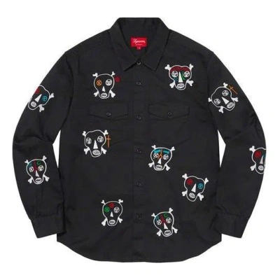Supreme X Clayton Patterson Skulls Embroidered Work Shirt 'black White'