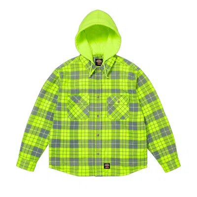Pre-owned Supreme X Dickies Lined Zip Up Hooded Flannel Shirt 'fluorescent Green' | Men's Size L