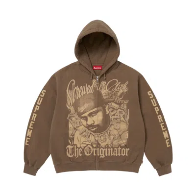 Pre-owned Supreme X Dj Screw Zip Up Hooded Sweatshirt 'dusty Brown' | Men's Size M