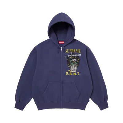 Pre-owned Supreme X Dsny Zip Up Hooded Sweatshirt 'washed Navy' | Blue | Men's Size L