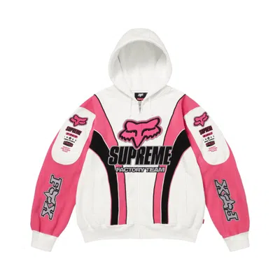 Pre-owned Supreme X Fox Racing Zip Up Hooded Sweatshirt 'white' | Men's Size Xl