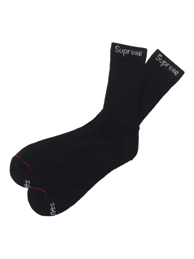 Supreme X Hanes Crew Socks (pack Of Four) In Black