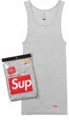 Supreme X Hanes Tagless Tank Tops (3 Pack) 'grey' In Gray
