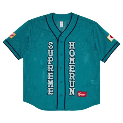 Pre-owned Supreme X Homerun Baseball Jersey 'teal' | Men's Size L In Blue
