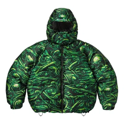 Supreme X H.r. Giger Jacquard Down Puffer Jacket 'green Black'