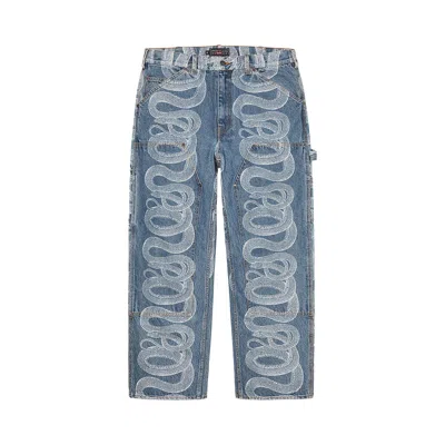 Pre-owned Supreme X Hysteric Glamour Snake Double Knee Painter Pant 'blue'