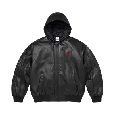 Pre-owned Supreme X Jordan Hooded Leather Jacket 'black' | Men's Size Xxl