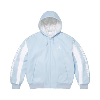 Pre-owned Supreme X Jordan Hooded Leather Jacket 'light Blue' | Men's Size S