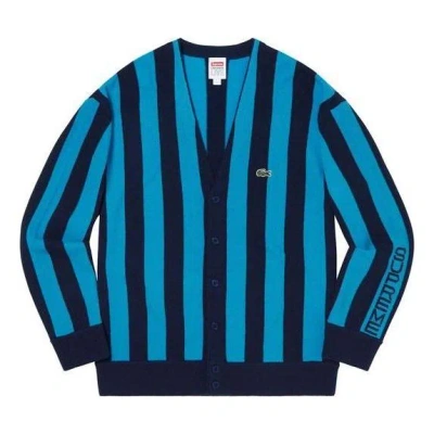 Supreme X Lacoste Stripe Cardigan Fw19 Jacket 'blue'