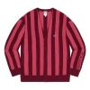 Supreme X Lacoste Stripe Cardigan Fw19 Jacket 'red' In Burgundy