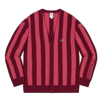 Supreme X Lacoste Stripe Cardigan Fw19 Jacket 'red' In Burgundy