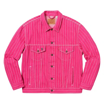 Pre-owned Supreme X Levi's Pinstripe Trucker Jacket With Pin 'magenta Stripe' | Pink | Men's Size M