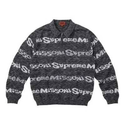 Supreme X Missoni Zip L/s Polo 'grey White' In Gray