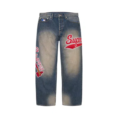 Pre-owned Supreme X Mitchell & Ness Atlanta Braves Loose Fit Jean 'washed Indigo' | Blue | Men's Size 34