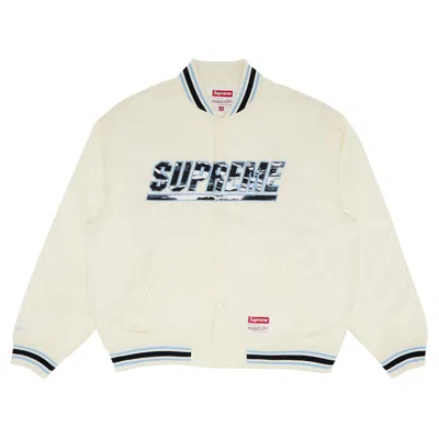 Pre-owned Supreme X Mitchell & Ness Camo Logo Varsity Jacket 'white' | Men's Size M