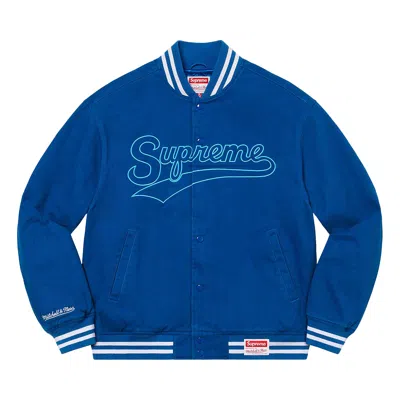 Pre-owned Supreme X Mitchell & Ness Doughboy Twill Varsity Jacket 'blue'