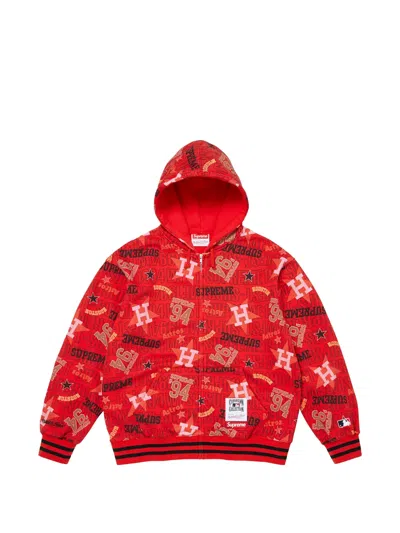 Supreme X Mitchell & Ness Logo-print Hoodie In Red